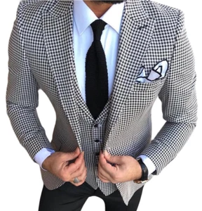 Chaqueta de diseño negro blanco Pepita patada de gallo + chaleco blazer entallado Slim Fit - Imagen 1 de 8