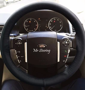 FOR RANGE ROVER L322 VOGUE REAL BLACK LEATHER STEERING WHEEL COVER DARK GREY ST - Picture 1 of 1