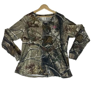 Ladies REALTREE AP Camo Long Sleeve V-Neck T-Shirt Womens XL Shirt Hunting - Image 1 of 4