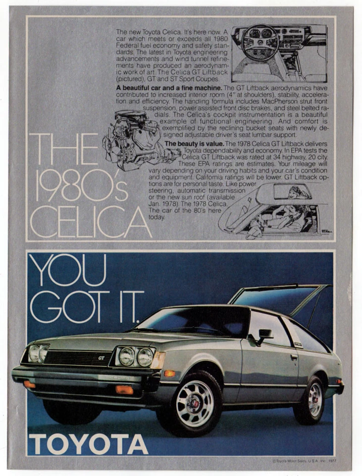 1978 TOYOTA Celica GT Liftback Vintage Impressão Original AD | Foto de carro prata EUA - Imagem 1 de 1