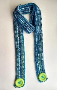 TEAL Turquoise Multicolor Skinny Scarf 60 inches long, BIG Lime Buttons Bracelet - Picture 1 of 3