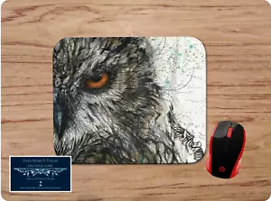 OWL W/ ORANGE EYES SKETCH ART CUSTOM MOUSE PAD DESK MAT HOME OFFICE GIFT - Picture 1 of 1