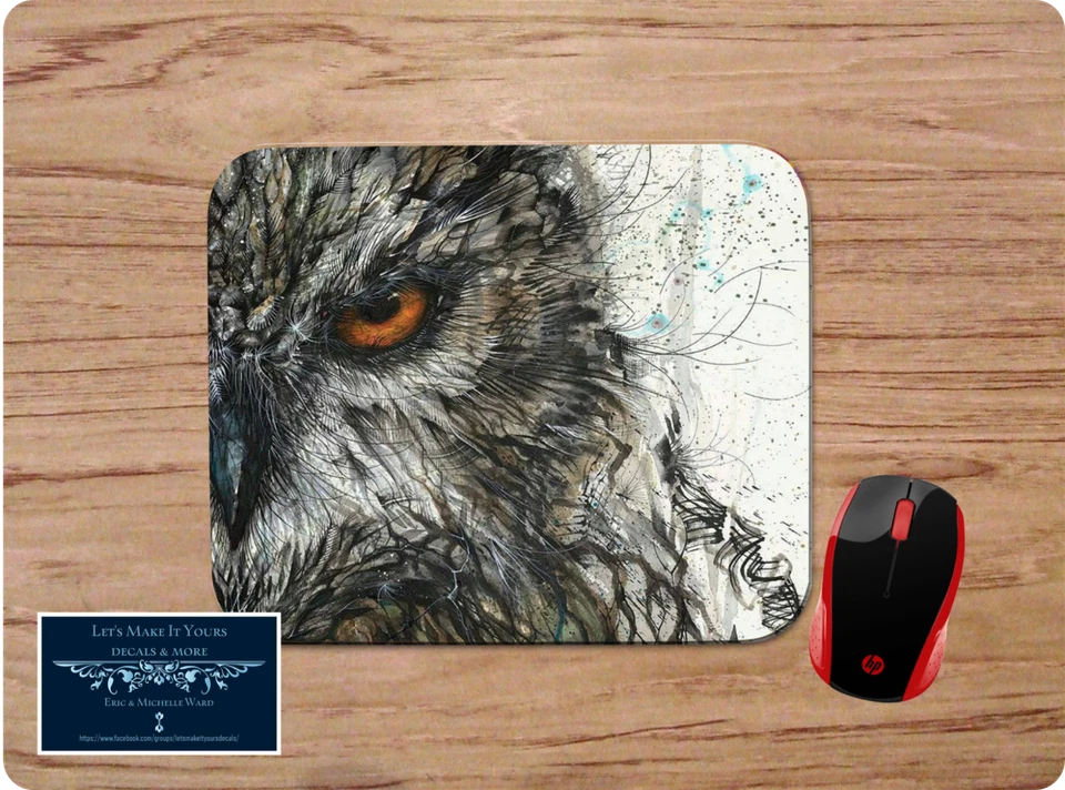 OWL W/ ORANGE EYES SKETCH ART CUSTOM MOUSE PAD DESK MAT HOME OFFICE GIFT - Image 1 of 1