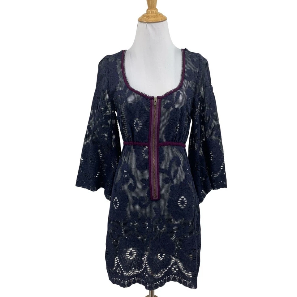 Vestido Free People Mujer XS Extra Pequeño Encaje Crochet Playa Campana Manga Cubre Foto 1 de 4