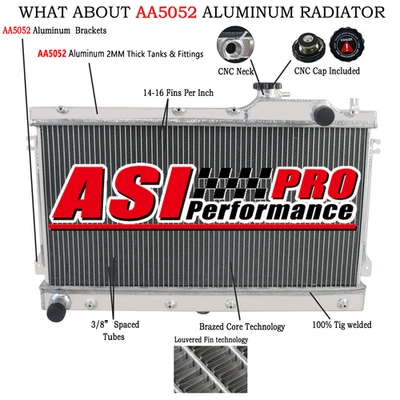 3 ROW Aluminum Radiator fit 1990~1997 Mazda Miata MX5 Manual MT 1.8L 1.6L/ L4 Foto 1 de 4