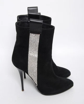 Giuseppe Zanotti Femme Noir Bottines Cuir Daim Cristaux Bottines Eur 37.5 - Photo 1/4