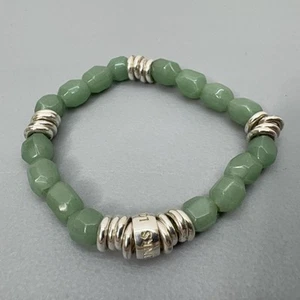 Links Of London Green Aventurine Faceted Bead Stretch Bracelet Silver Rings - Picture 1 of 6