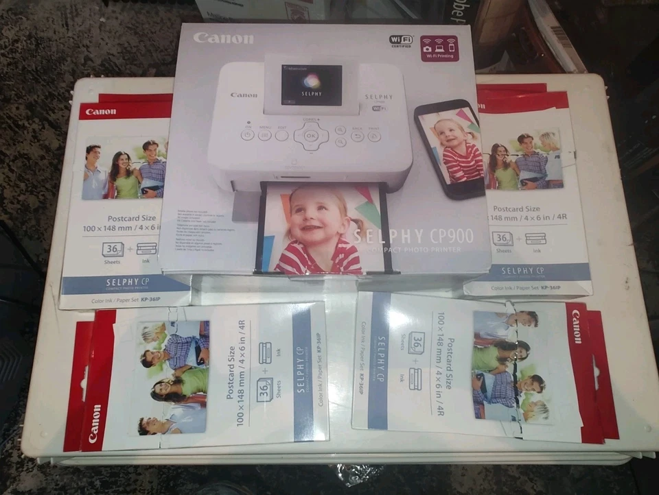 Canon SELPHY CP900 White Wireless WiFi Color Photo Printer New + 4- Paper / Ink  - Image 1 of 4