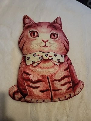 Vintage Charlie The Kitten Pink Red Tabby Cat Cut N Sew Finished Pillow 1960s - Image 1 of 3