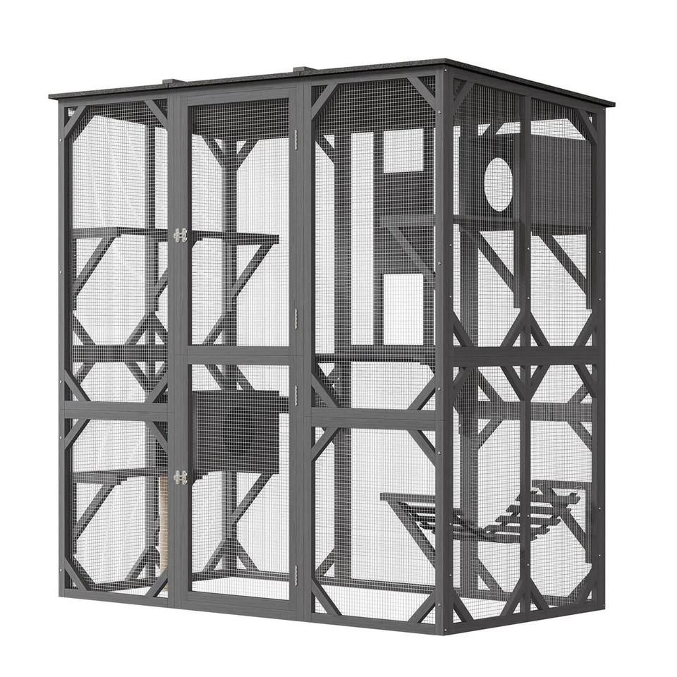 Recinto exterior para gatos de 70"" casa grande para gatos con acceso a ventana, patio parque infantil para gatos Foto 1 de 4