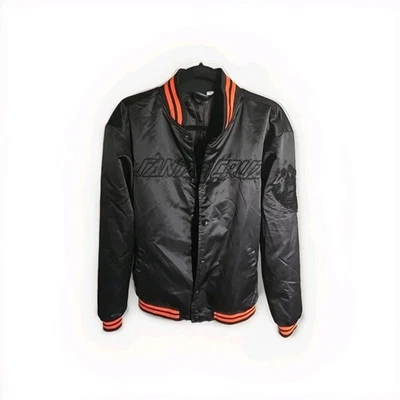Santa Cruz Skateboard Embroidered Black Satin Varsity Bomber Jacket Size Small - Image 1 of 4
