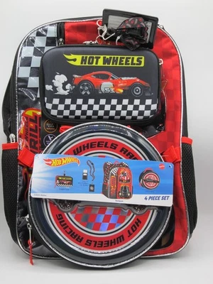 Mochila Hot Wheels masculina 4 peças Thrill Seeker lancheira conjunto 17" preta - Imagem 1 de 4