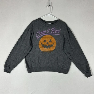 Sudadera Mighty Fine Halloween “Creep it Real” Para Hombre XL Gris Vacaciones Pullover Foto 1 de 4