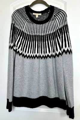 Suéter para mujer Michael Kors gris blanco y negro Fair Isle talla L usado en excelente estado Foto 1 de 4