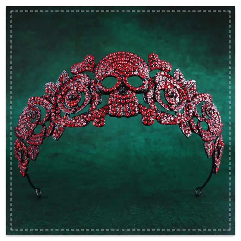 Gothic Red Crystal Skull & Roses Tiara – Rhinestone Crown Headpiece ☠️NWOT! - Image 1 of 1