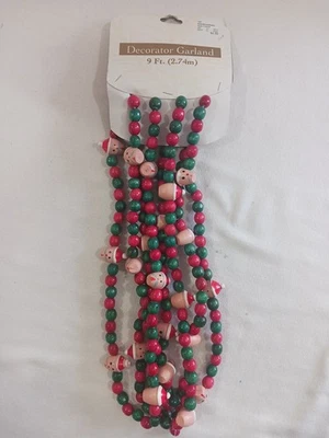 Guirnalda de madera vintage para árbol de Navidad con cuentas de Papá Noel 9' pies de largo TOTALMENTE NUEVA  Foto 1 de 4