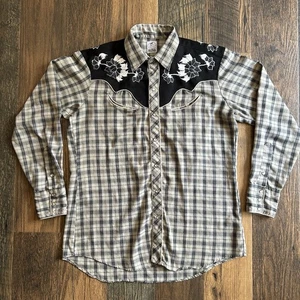 The Hustler Collection Western Shirt Men’s 16.5/34 Plaid Pearl Snap Embroidered - Picture 1 of 10