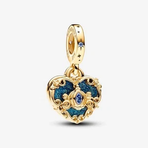 Disney Cinderella Carriage Heart Double Dangle Charm S925 Sterling Silver Used - Picture 1 of 6