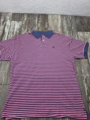 Camisa polo de golf IZOD para hombre L rosa azul a rayas manga corta elástica absorbente Foto 1 de 4