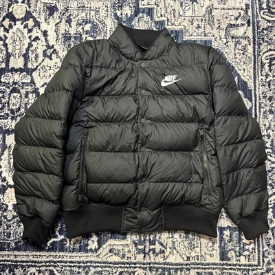 NIKE SPORTSWEAR NSW BLACK DOWN FILLED PUFFER JACKET COAT BOMBER SZ L  - Image 1 of 4