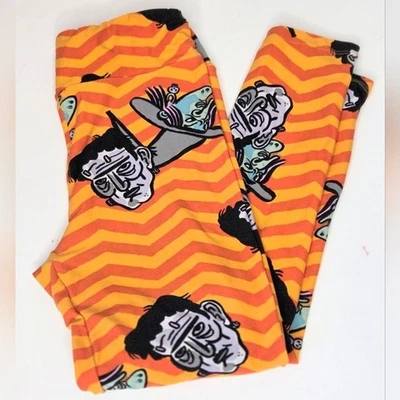 Leggings Lularoe Halloween Naranja Estampado Chevron Frankenstein Cara de Bruja Foto 1 de 4
