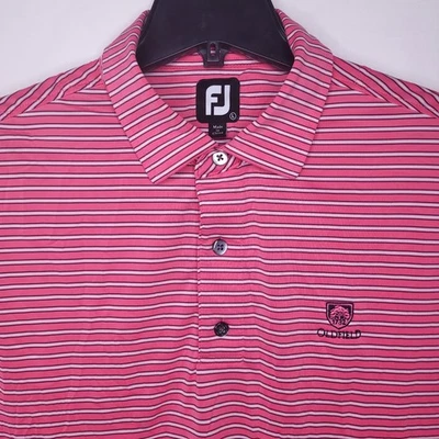 Camisa polo Footjoy para hombre grande a rayas rosa, blanca ropa deportiva de rendimiento de golf  Foto 1 de 4