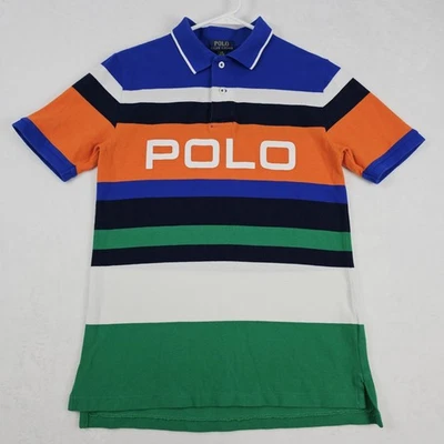 Polo Ralph Lauren Multicolor Striped Big Spell Out Logo Shirt Boys Large 14-16 - Image 1 of 4