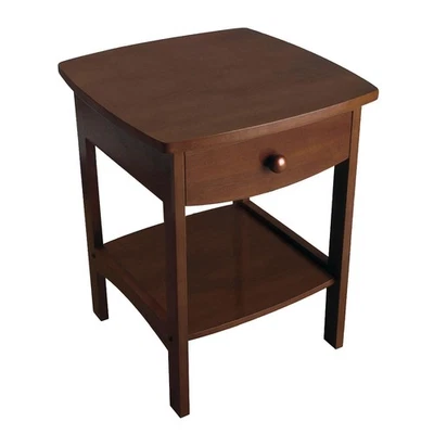Mesa auxiliar/soporte de noche curvo de madera 22 x 18 x 18 pulgadas con un cajón, marrón (9... Foto 1 de 4