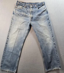 Levis 505 Mens Jeans 38x30 Blue Straight Leg Zip Fly Medium Wash Distressed - Picture 1 of 11