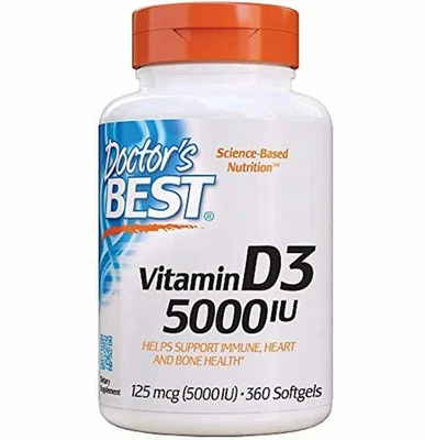 Doctor's Best Vitamina D-3 5000iu 360 Cápsulas Blandas Soporte Hueso Corazón Inmune Foto 1 de 4