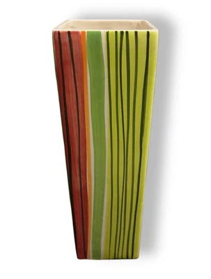 Multi-Colored Tall Rectangular striped Ceramic Vase. - Image 1 of 4