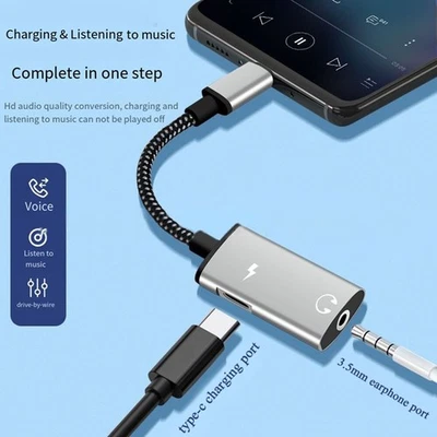 Adapter Audio USB Typ C 2 in 1 Ladekabel 3,5 mm AUX Klinke Kopfhörer für Samsung - Bild 1 von 4