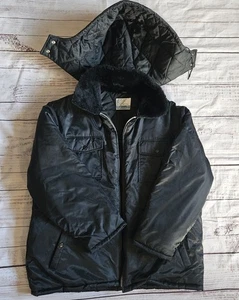 Vintage Sears Work Leisure Men's XL Black Winter Puffer Jacket Removable Hood - Picture 1 of 8