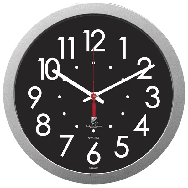 Chicago Lighthouse 14.5" Low Vision Wall Clock – Black Face, White Numbers - Image 1 of 1