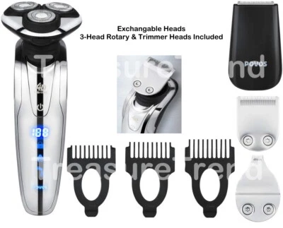Afeitadora eléctrica giratoria de 3 cabezales para hombre con cabezales de recortadora intercambiables por POVOS Foto 1 de 4