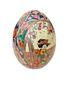 Huevo Satsuma chino asiático japonés vintage pintado a mano floral dorado 13 cm - Imagen 1 de 9