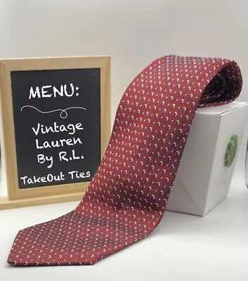 Corbatas para llevar - Vintage LAUREN BY RL, rojo oscuro geo seda, 54x4", Stk#012SRG Foto 1 de 4