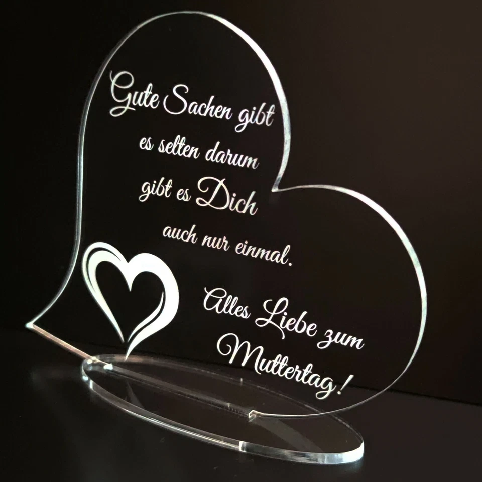 Muttertag Geschenk Beste Mama der Welt mit Wunschgravur Acryl Herz mit Gravur - Bild 1 von 1