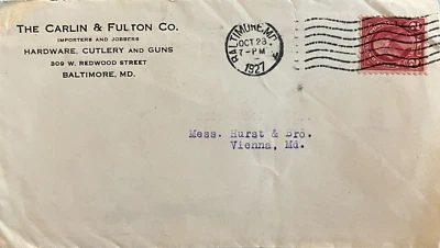 Postal Cover Baltimore Maryland Carlin Fulton to Vienna Maryland Hurst 1927 - Image 1 of 3