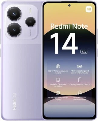 XIAOMI REDMi NOTE 14 5G 8GB 256GB RAM NFC AI DUAL SIM 6,67 108MPX PURPLE - Immagine 1 di 4
