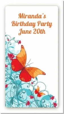 Pegatinas rectangulares personalizadas para fiesta de cumpleaños Butterfly Wishes - botella de 2 oz Foto 1 de 4