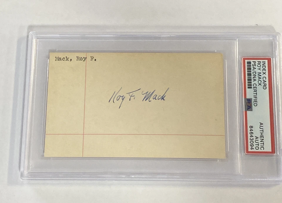 MLB Roy Mack Philadelphia A's EXEC d.1962 HOF Signed Slabbed Index Card PSA DNA - Image 1 of 1