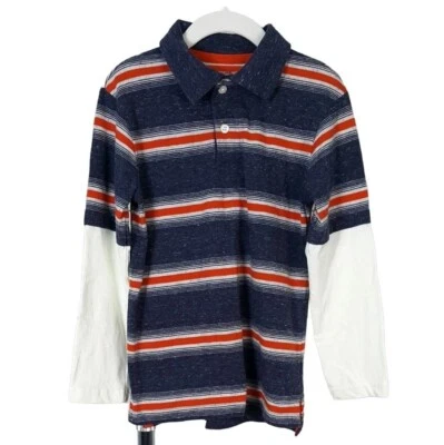Sonoma Boys Long Sleeve Polo Shirt Blue Size 5 Striped Collar Skater Mock Layer - Image 1 of 4