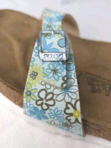 Birki's Birkenstock NARROW size L7 38 Floral 2 Strap Silver Buckle Aqua - Picture 1 of 22