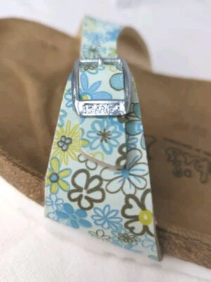 Birki's Birkenstock Sydney ESTRECHO talla L7 38 Aqua Floral 2 correas hebilla plateada Foto 1 de 4