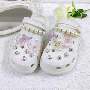 Rhinestone Pearl Floral Chain Shoe Charms Girls DIY Accessories For Croc Shoes - Picture 1 of 14