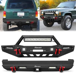 For 1984-2001 Jeep Cherokee XJ Steel Front/Rear Bumper W/Winch Plate &LED Lights - Picture 1 of 15