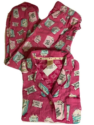 Pijama de franela Munki Munki para mujer noche de cine rosa patrón de palomitas de maíz talla S usado en excelente estado Foto 1 de 4