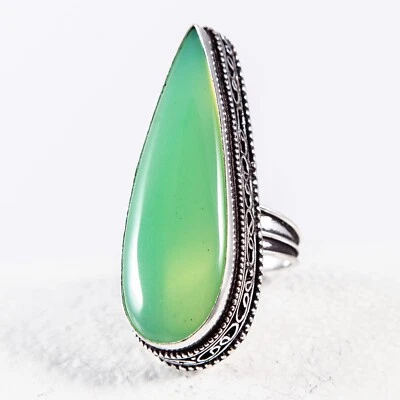Sehr langer cooler Silber Ring, schön verziert, Chalcedon, Grün, Gr. 54 - Bild 1 von 3