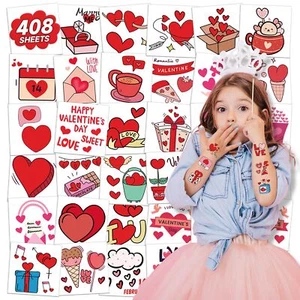 408 Pcs Valentine's Day Heart Temporary Tattoos for Kids Party Favors - Picture 1 of 6